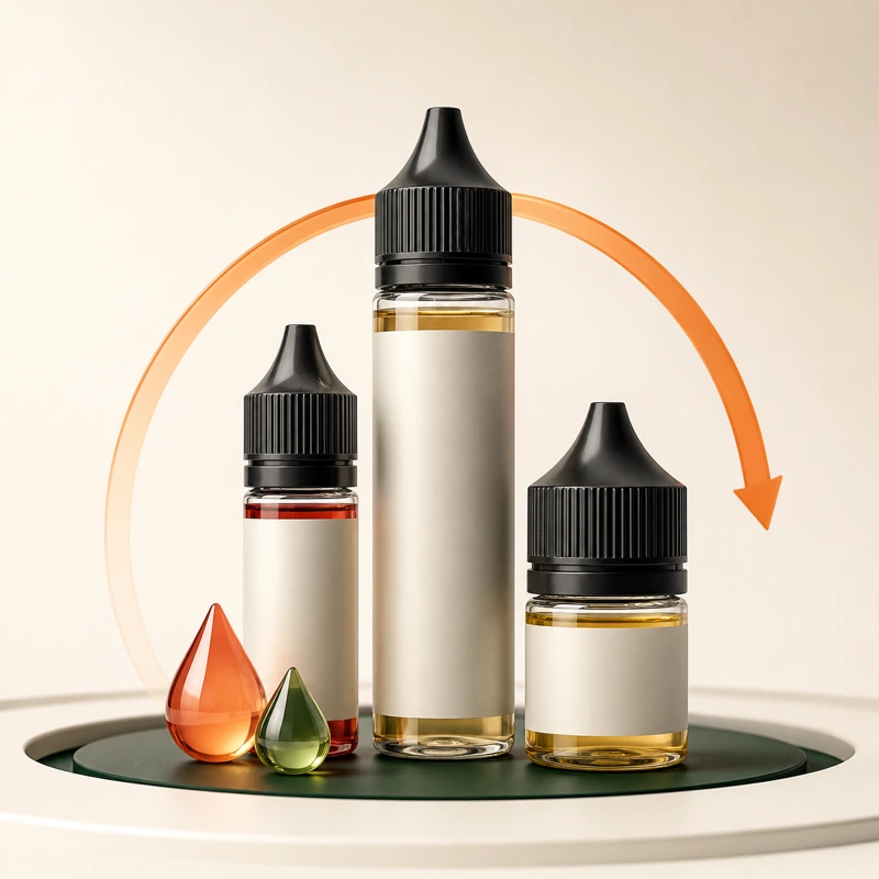 E-liquid bottles in a premium 3D product scene